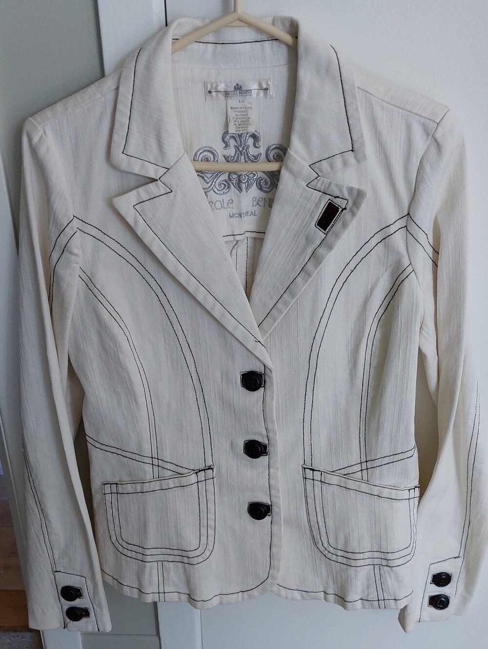 Gorgeous Black White Nicole Benisti Jacket Jean Style L